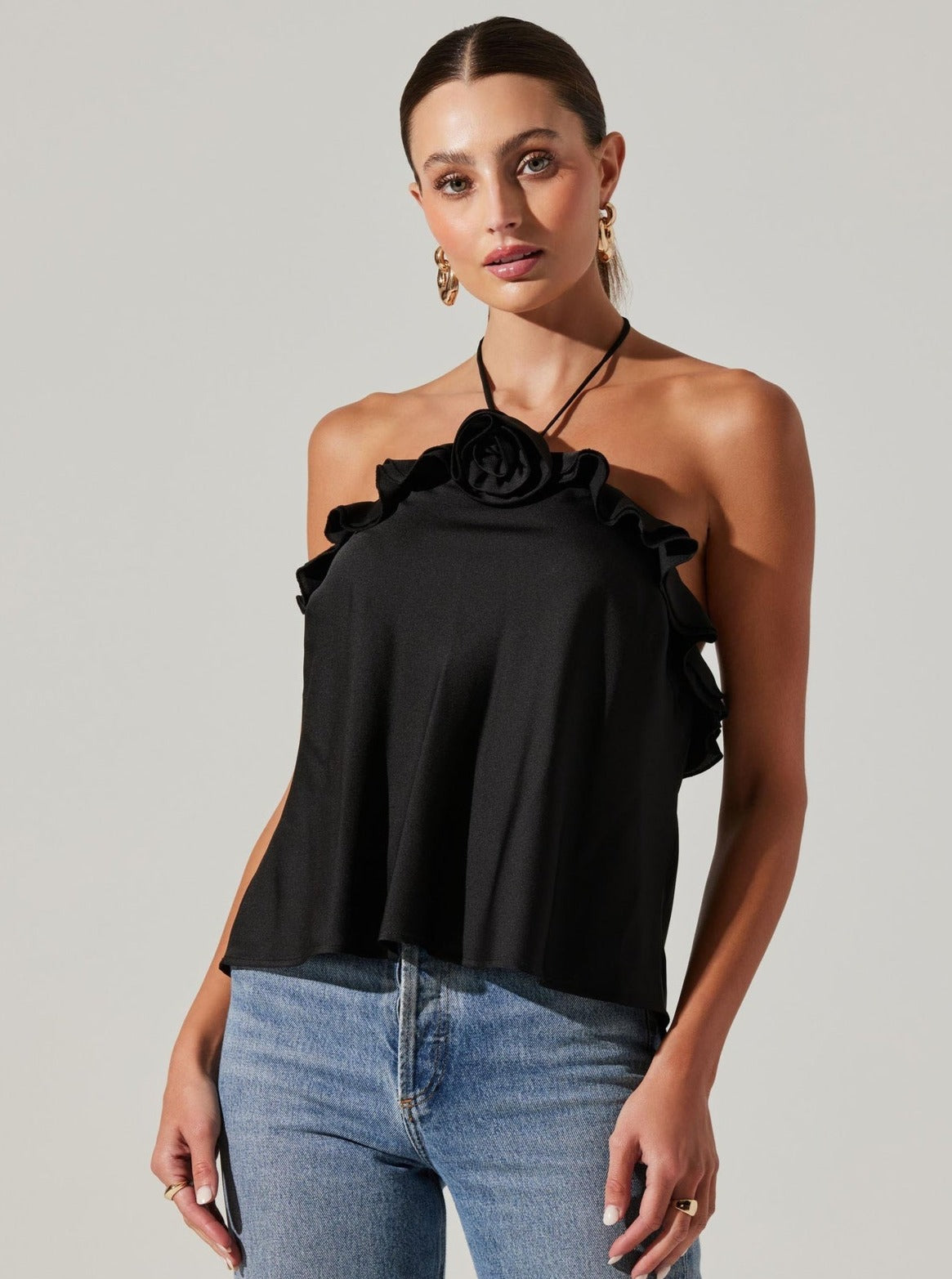 ASTR THE LABEL Alix Rosette Cami Top • Black