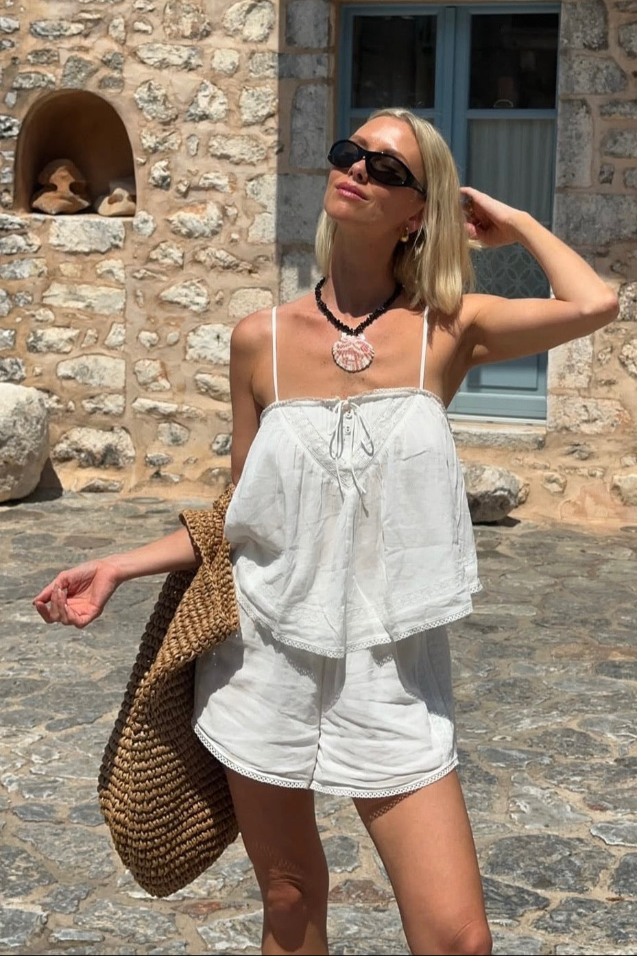 SPELL VENUS RISING Hera Lace Crop Cami • Salt | The Shop Laguna Beach