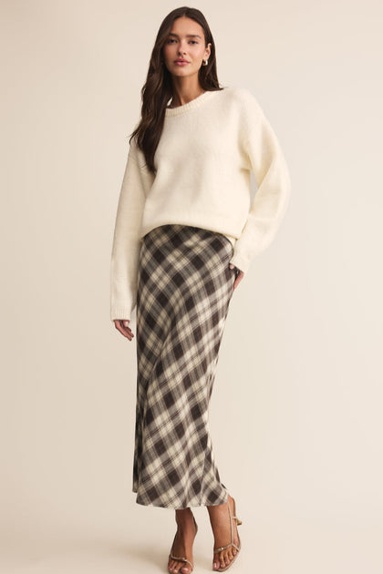 スカート Melange Flannel Skirt Z SUPPLY Europa Plaid Midi Skirt • Black | The Shop Laguna Beach