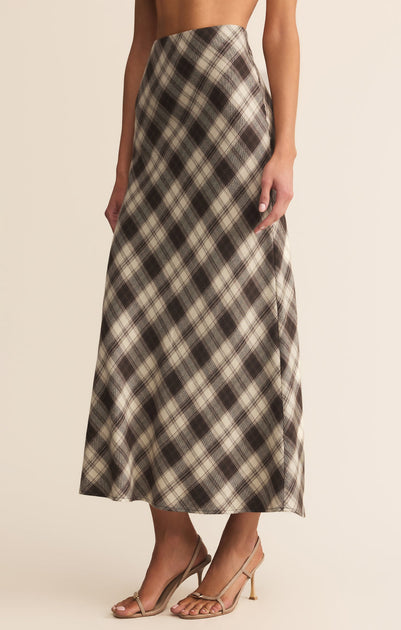 Z SUPPLY Europa Plaid Midi Skirt • Black | The Shop Laguna Beach
