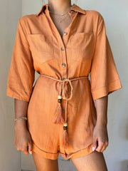 MEET ME AT THE BEACH <br> BY KEEN THE LABEL <br> Mykonos Buttoned Romper-The Shop Laguna Beach