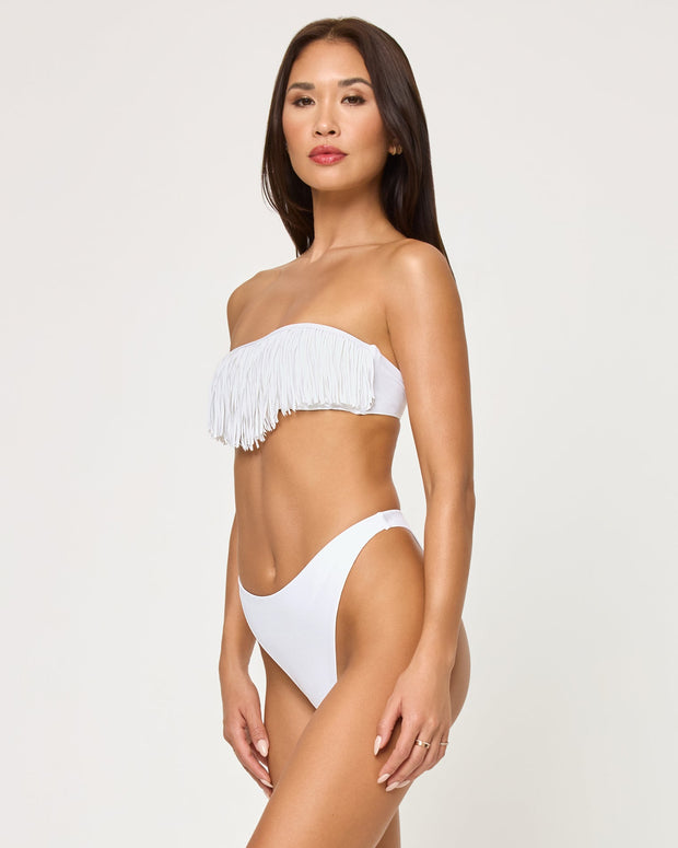 *Online Exclusive* <br> LSPACE Dixie Fringe Bandeau Top - White-The Shop Laguna Beach