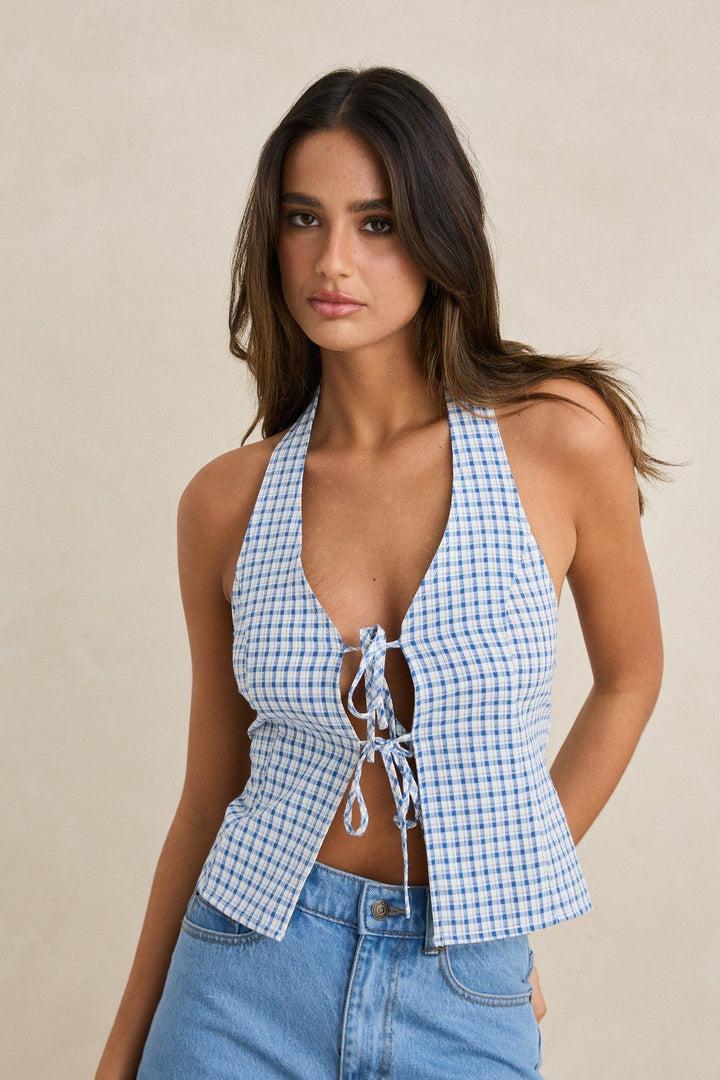 RHYTHM Louise Check Halter Top-The Shop Laguna Beach