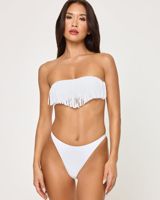 *Online Exclusive* <br> LSPACE Dixie Fringe Bandeau Top - White-The Shop Laguna Beach