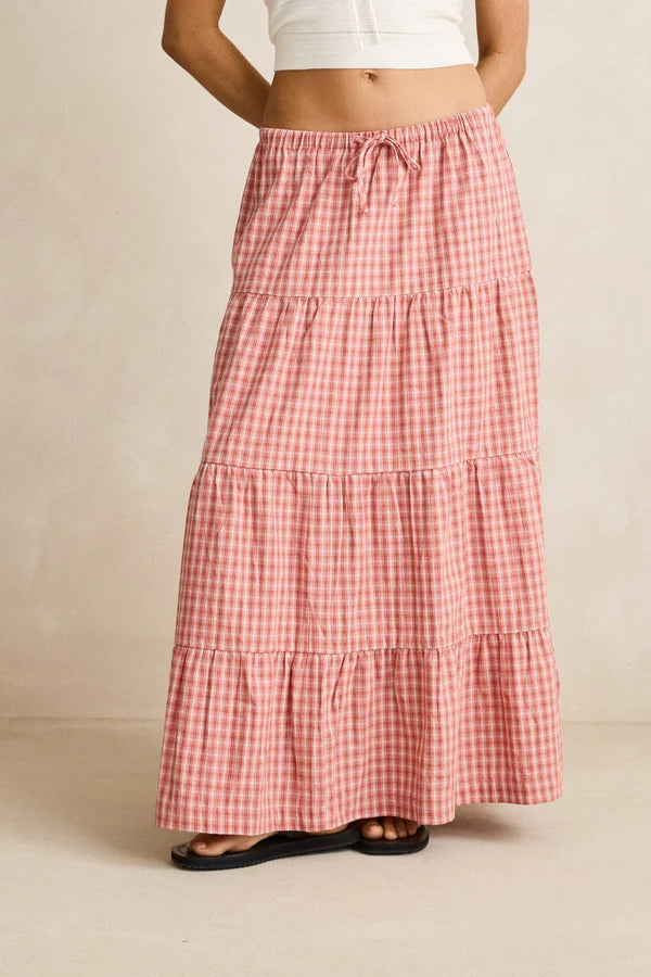 RHYTHM Kirra Check Tiered Maxi Skirt