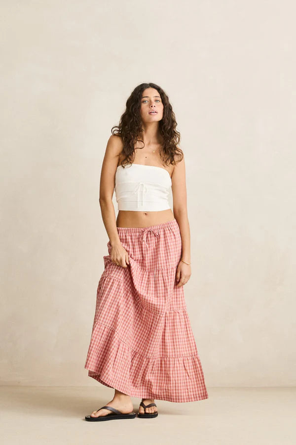RHYTHM Kirra Check Tiered Maxi Skirt