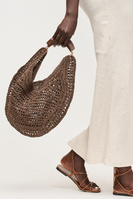 Camden Crochet Straw Hobo Bag - Chocolate-The Shop Laguna Beach