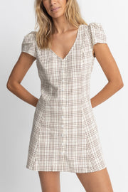 RHYTHM Rumi Check Cap Sleeve Mini Dress-The Shop Laguna Beach