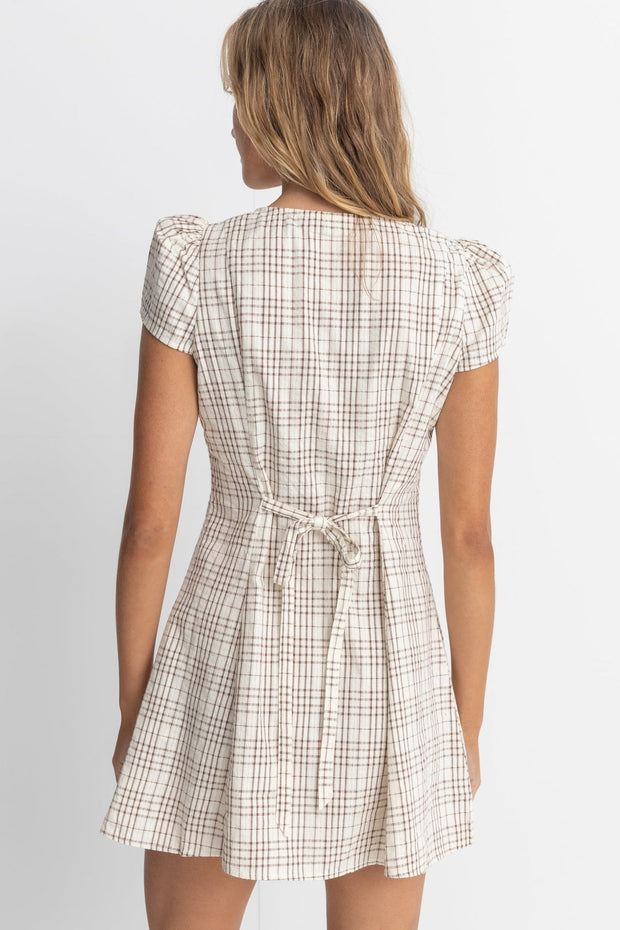 RHYTHM Rumi Check Cap Sleeve Mini Dress-The Shop Laguna Beach