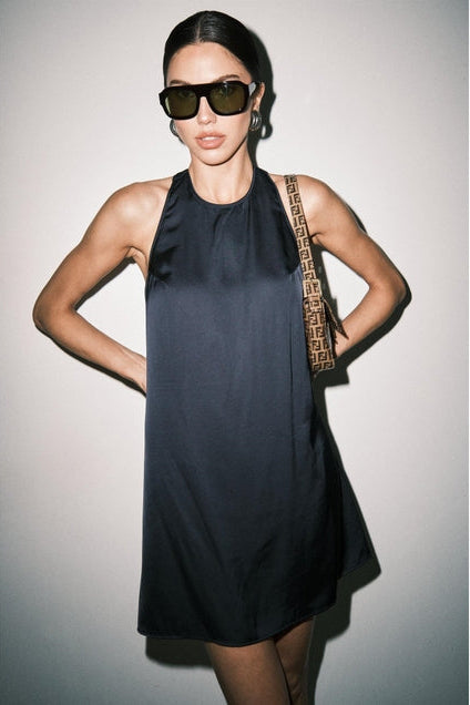 KEEN THE LABEL Delaney Satin Halter Mini Dress