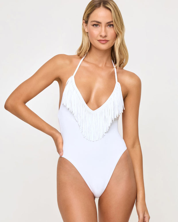 *Online Exclusive* <br> LSPACE Desert Days Fringe One Piece - White-The Shop Laguna Beach