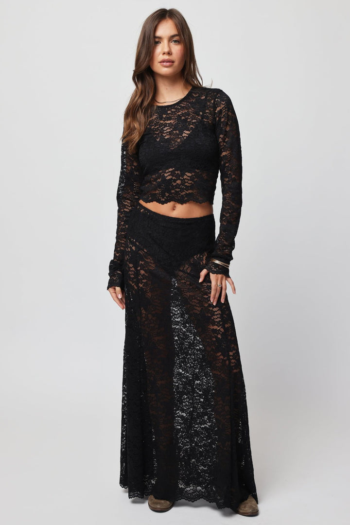 STILLWATER Lace Long Sleeve Baby Tee-The Shop Laguna Beach