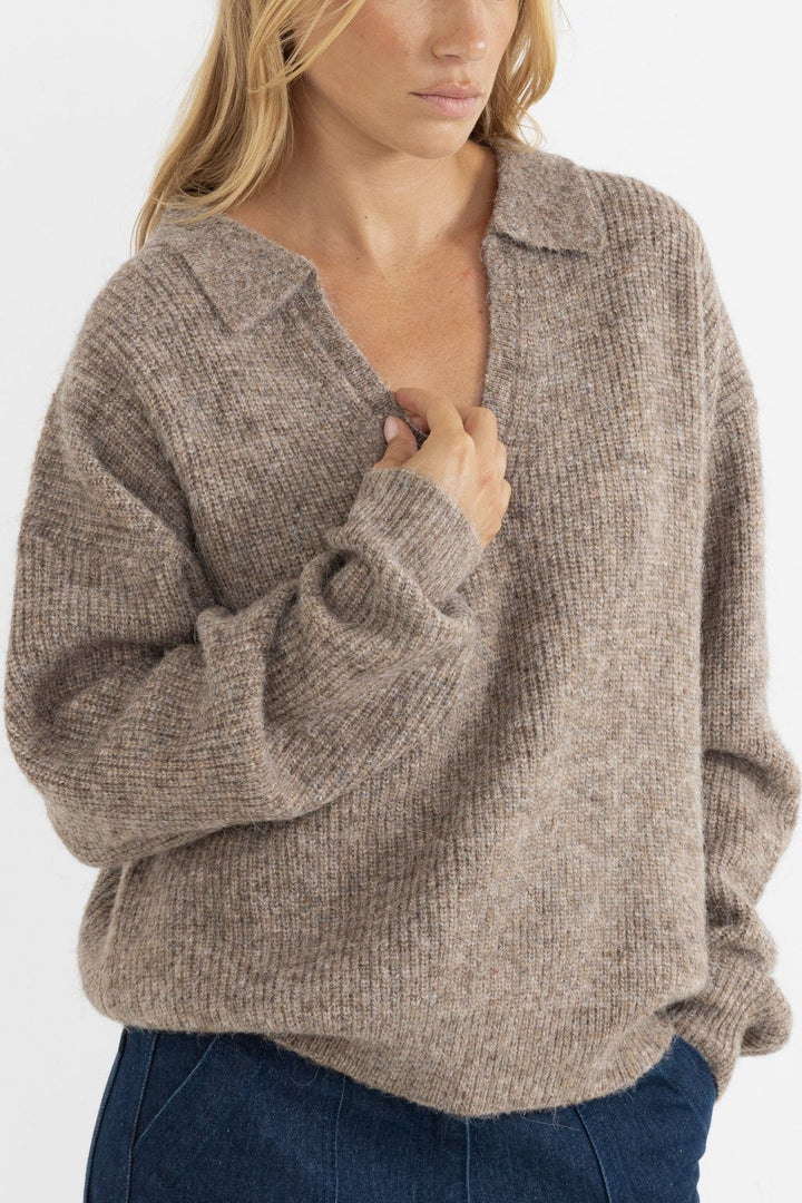 RHYTHM Quinn V-Neck Collared Sweater