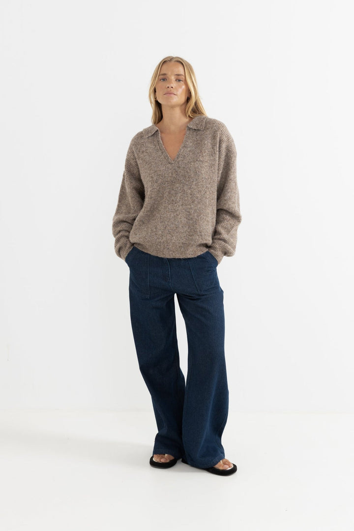 RHYTHM Quinn V-Neck Collared Sweater