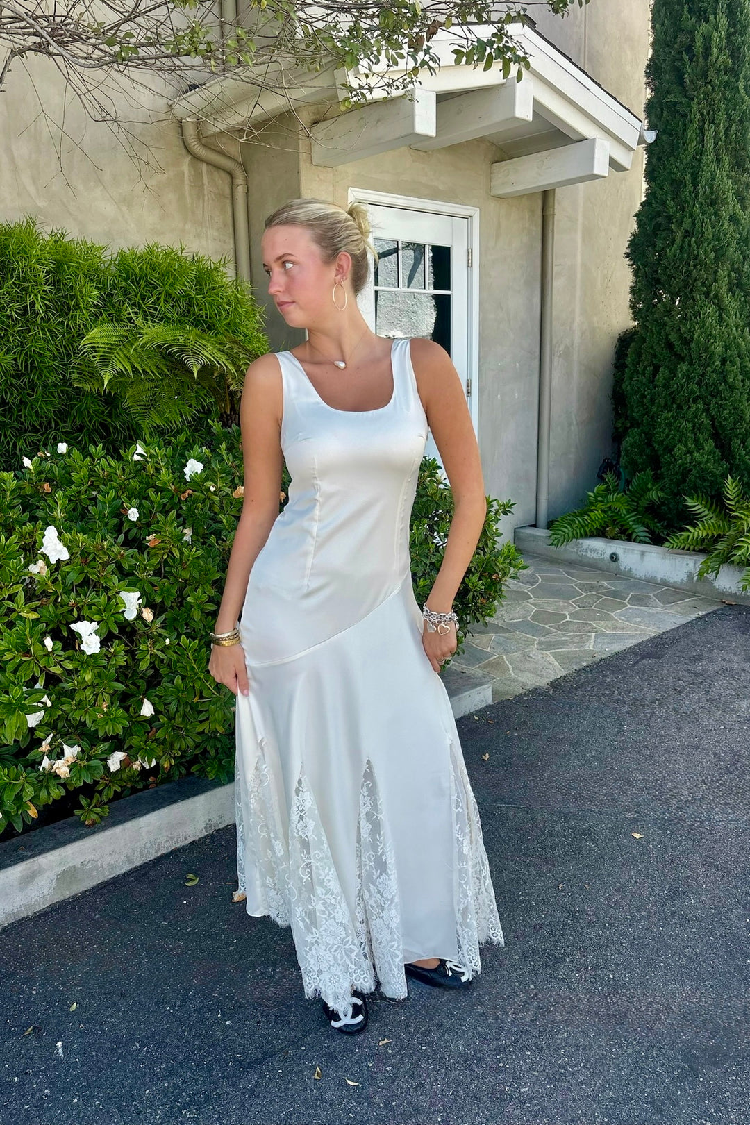 KEEN THE LABEL Alba Satin Inset Lace Maxi Dress-The Shop Laguna Beach
