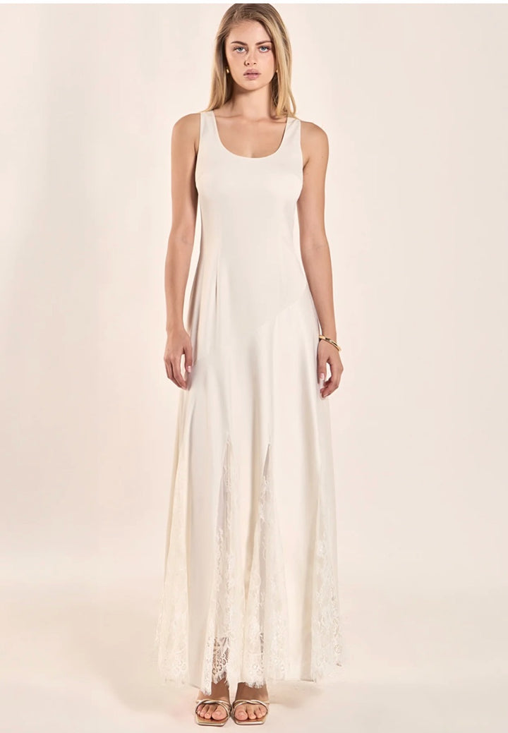 KEEN THE LABEL Alba Satin Inset Lace Maxi Dress-The Shop Laguna Beach