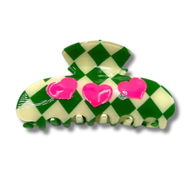 Green Checker Heart Clip-The Shop Laguna Beach