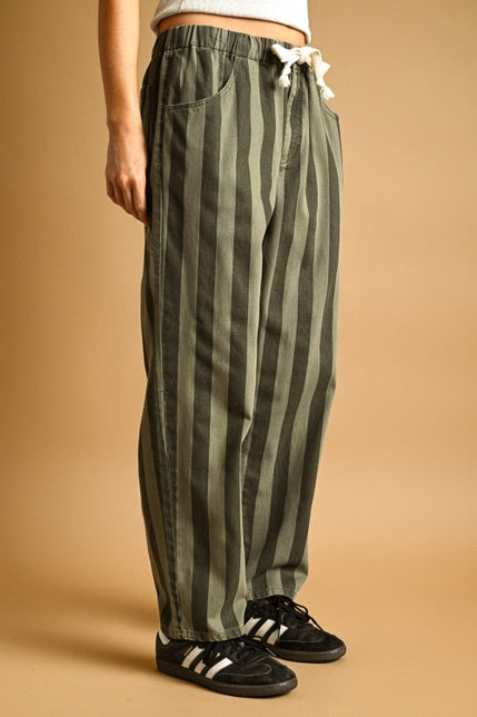KEEN THE LABEL Trisha Striped Twill Barrel Pant