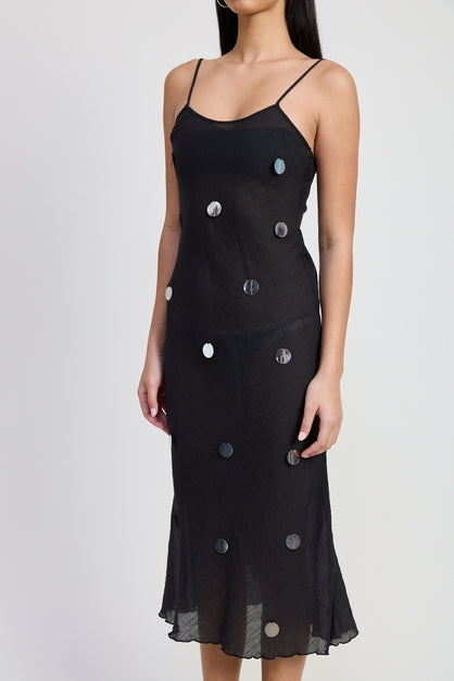 KEEN THE LABEL Paulette Semi-Sheer Sequin Bias Midi Dress-The Shop Laguna Beach