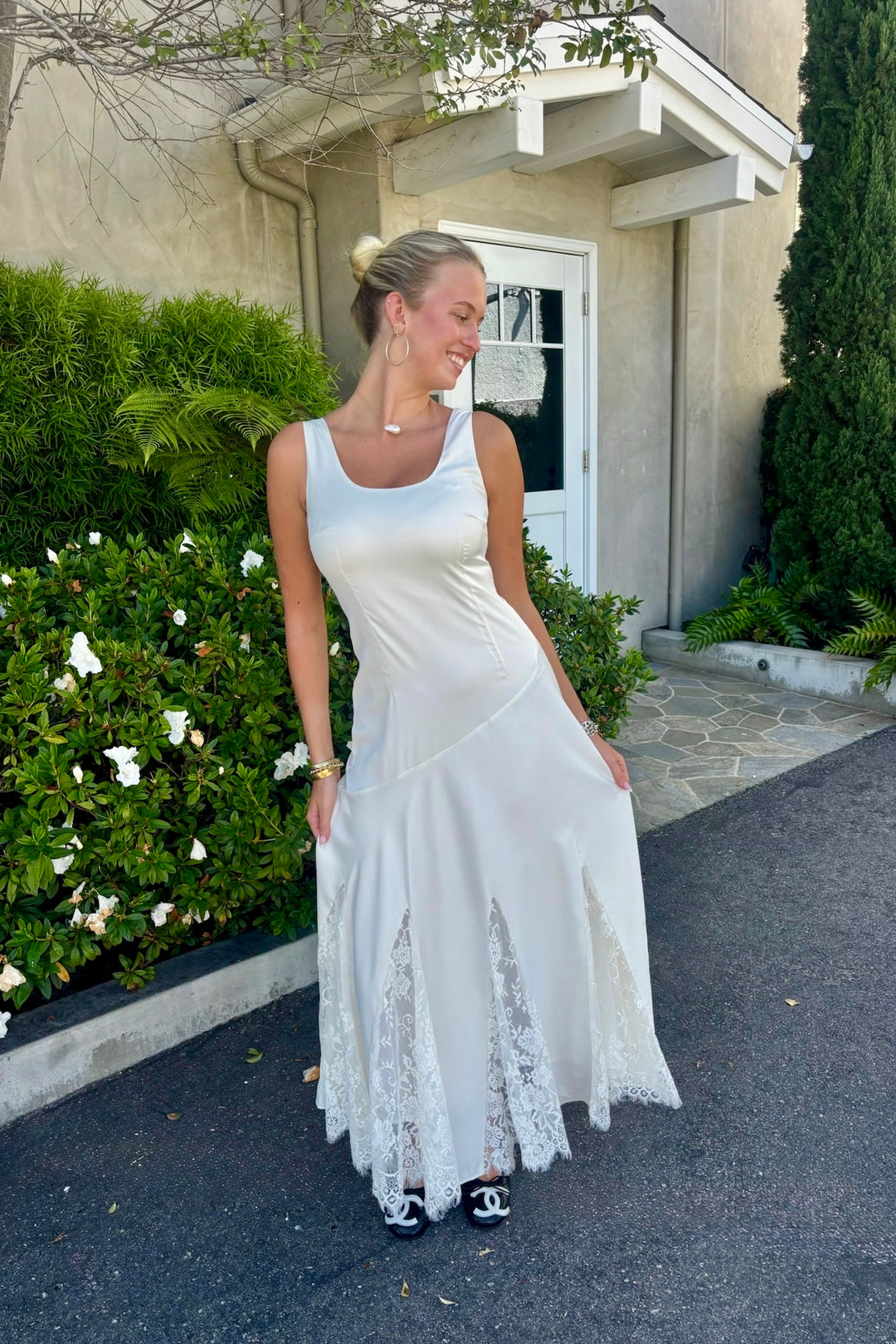 KEEN THE LABEL Alba Satin Inset Lace Maxi Dress-The Shop Laguna Beach