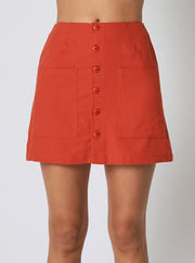 ROLLAS <br> Francoise Linen Buttoned Mini Skirt <br><small><i> (More Colors Available) </small></i>-The Shop Laguna Beach