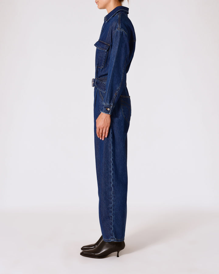 ROLLAS Barrel Long Sleeve Denim Jumpsuit - Deep Blue-The Shop Laguna Beach