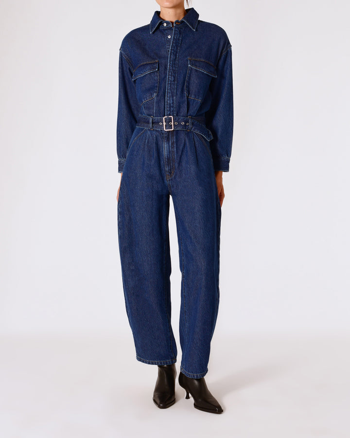 ROLLAS Barrel Long Sleeve Denim Jumpsuit - Deep Blue-The Shop Laguna Beach