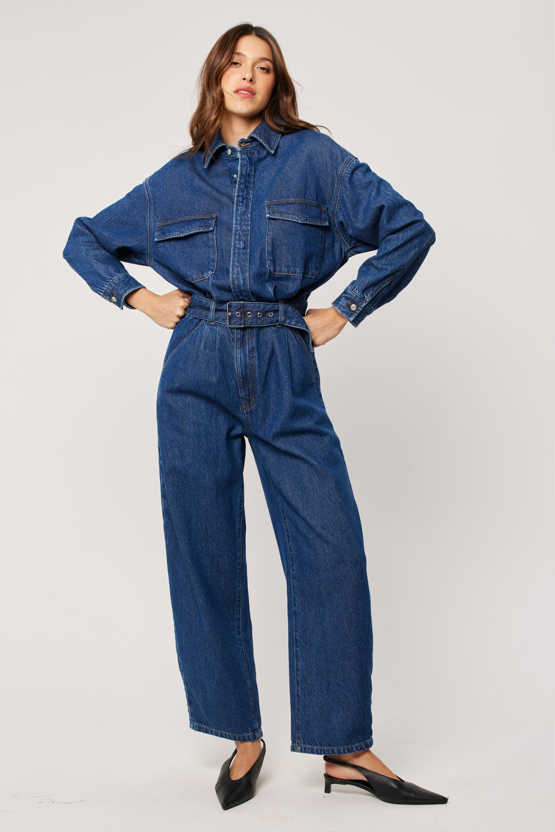 ROLLAS Barrel Long Sleeve Denim Jumpsuit - Deep Blue-The Shop Laguna Beach