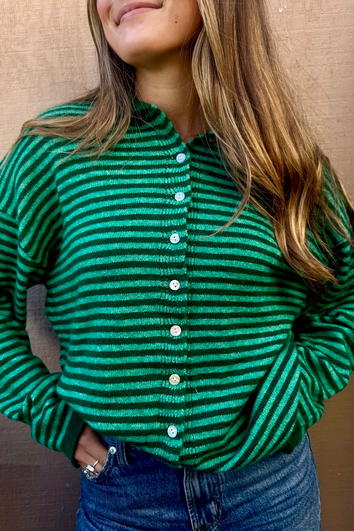 KEEN THE LABEL Braden Rolled Stripe Cardigan Sweater-The Shop Laguna Beach