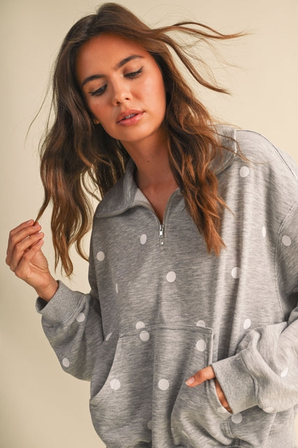 KEEN THE LABEL Marlow Polka Dot Half Zip Sweatshirt-The Shop Laguna Beach