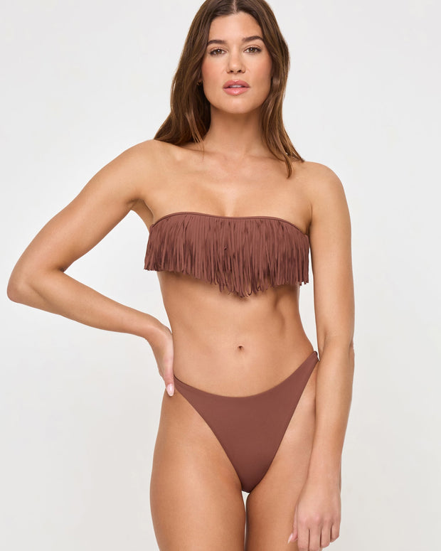 *Online Exclusive* <br> LSPACE Dixie Fringe Bandeau Top - Cafe-The Shop Laguna Beach