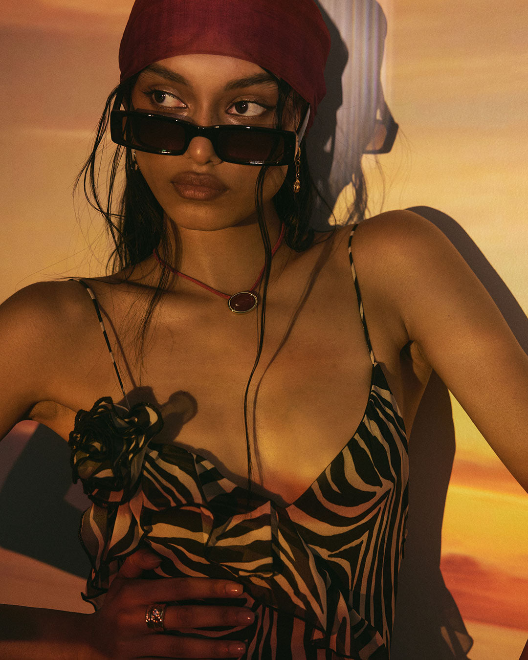 LUV AJ Sunset Stone Cord Necklace - Gold/Red-The Shop Laguna Beach