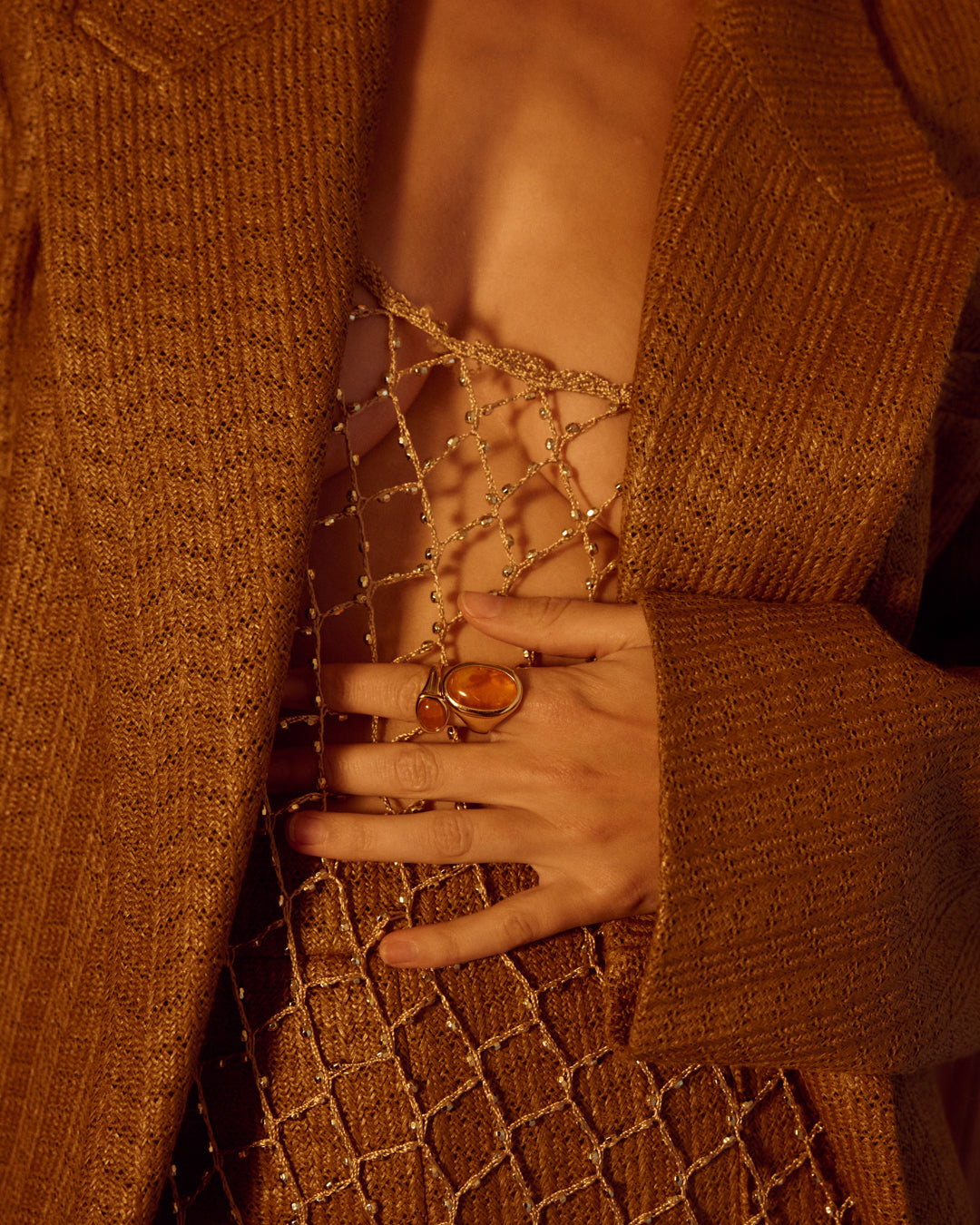 LUV AJ Amber Honey Resin Statement Ring - Gold (Size 7)-The Shop Laguna Beach