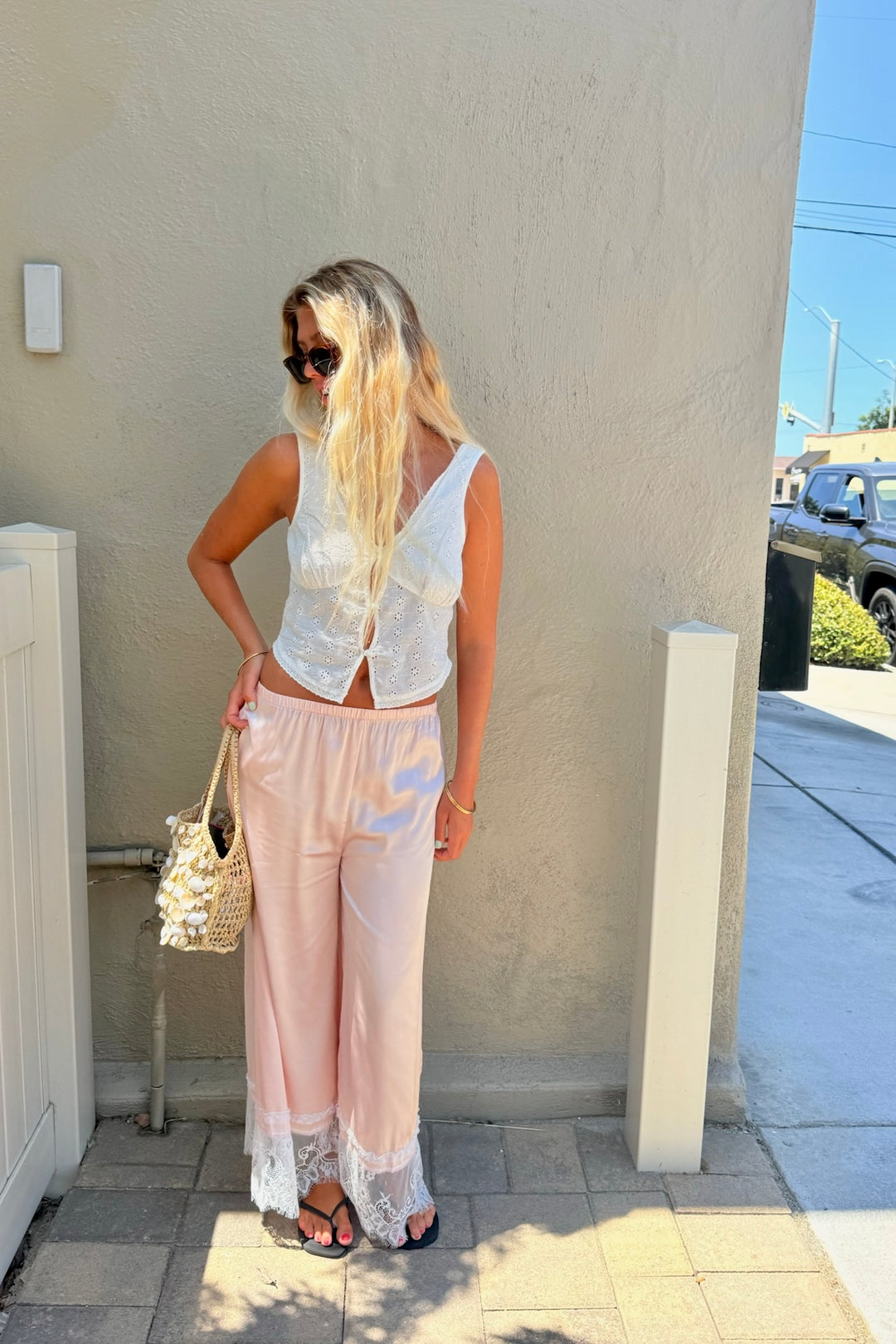 KEEN THE LABEL Perry Lace-Trim Satin Pant-The Shop Laguna Beach