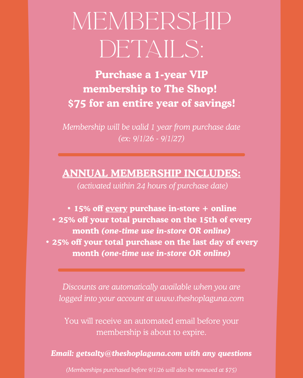 VIP ANNUAL MEMBERSHIP-The Shop Laguna Beach