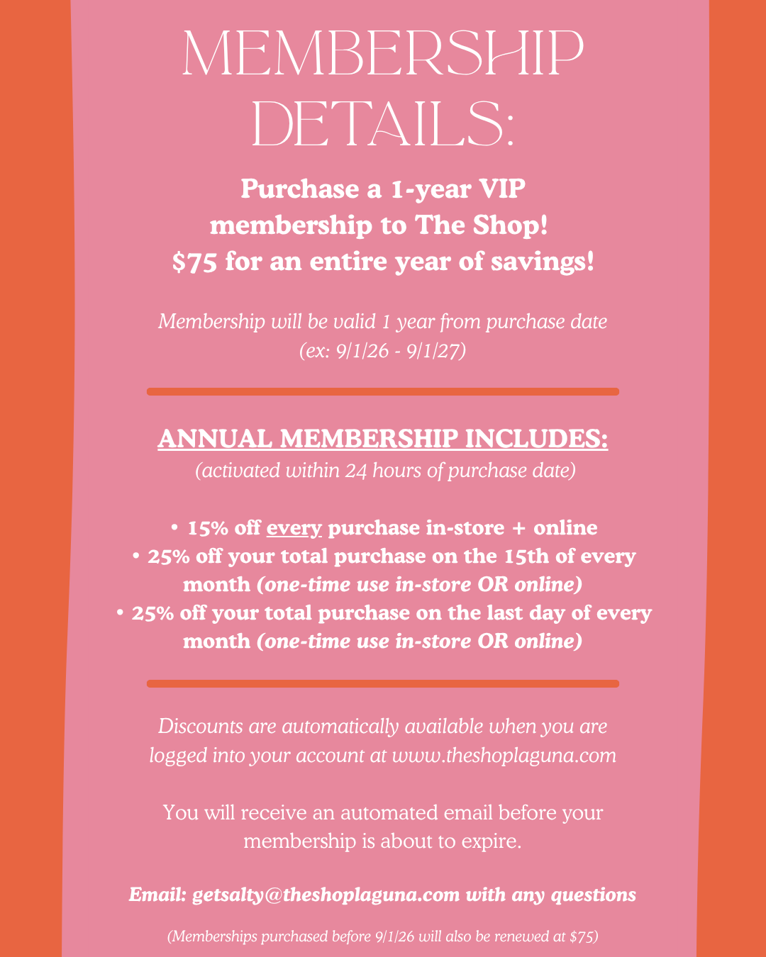 VIP ANNUAL MEMBERSHIP-The Shop Laguna Beach