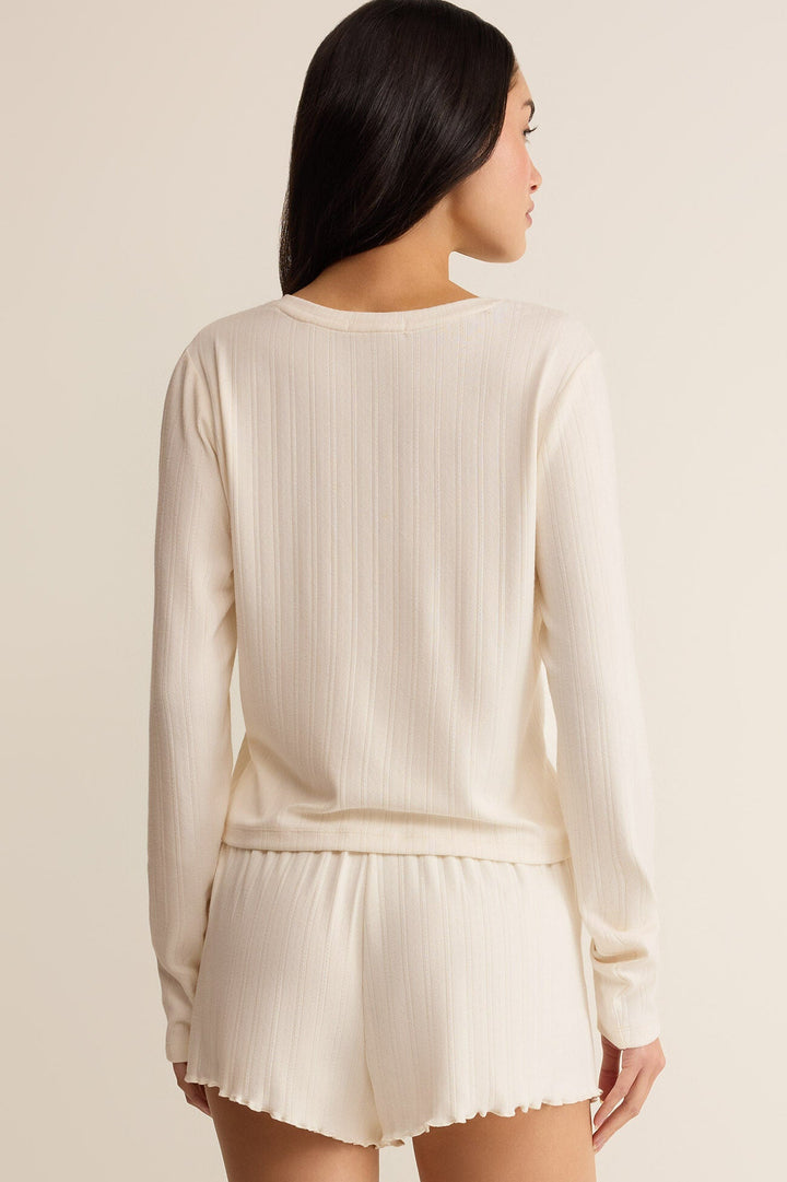 Z SUPPLY Lovely Pointelle Long Sleeve Buttoned Tee-The Shop Laguna Beach