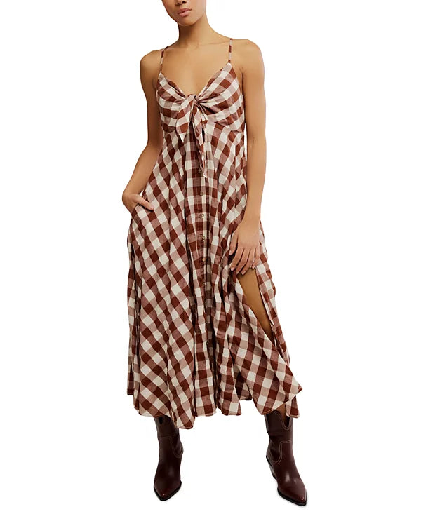 FREE PEOPLE Via Check Midi Dress-The Shop Laguna Beach