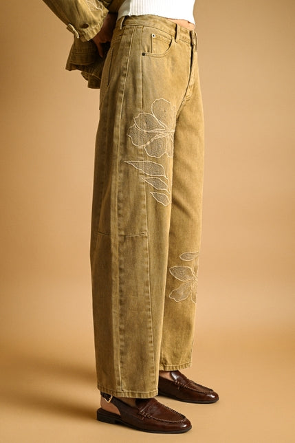 KEEN THE LABEL Rumi Floral-Embroidered Barrel Pant