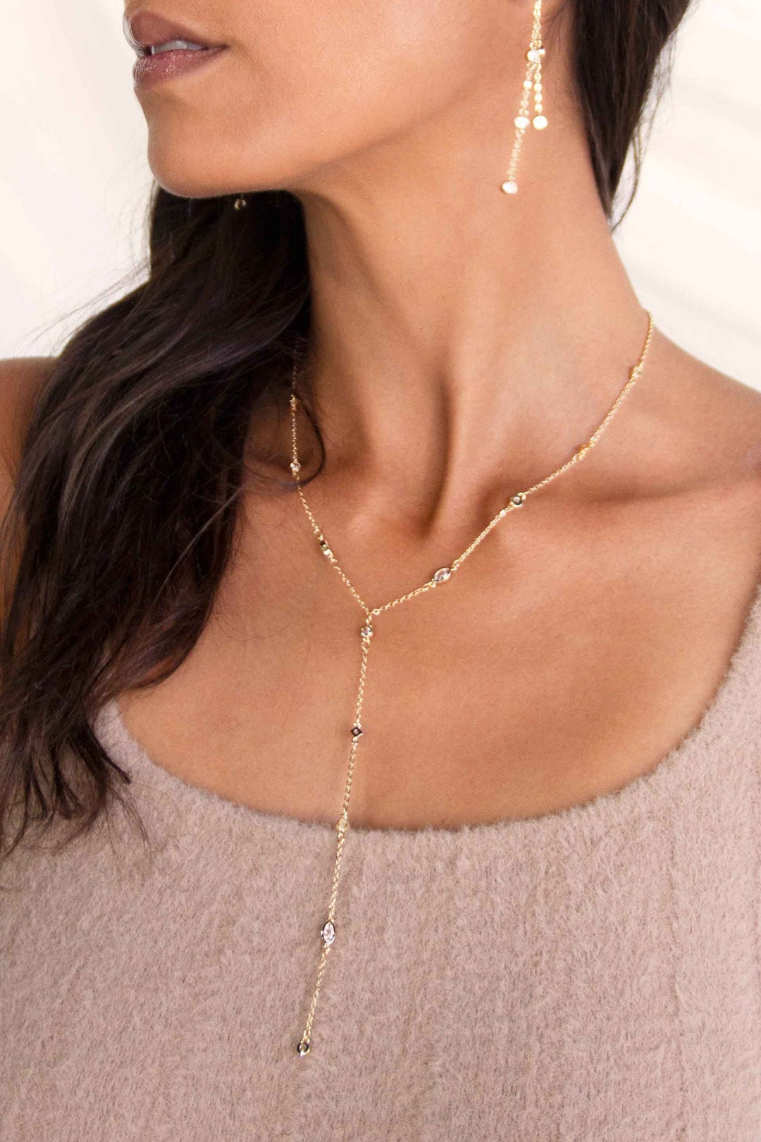 ETTIKA Simple Crystal Dot Lariat Necklace-The Shop Laguna Beach