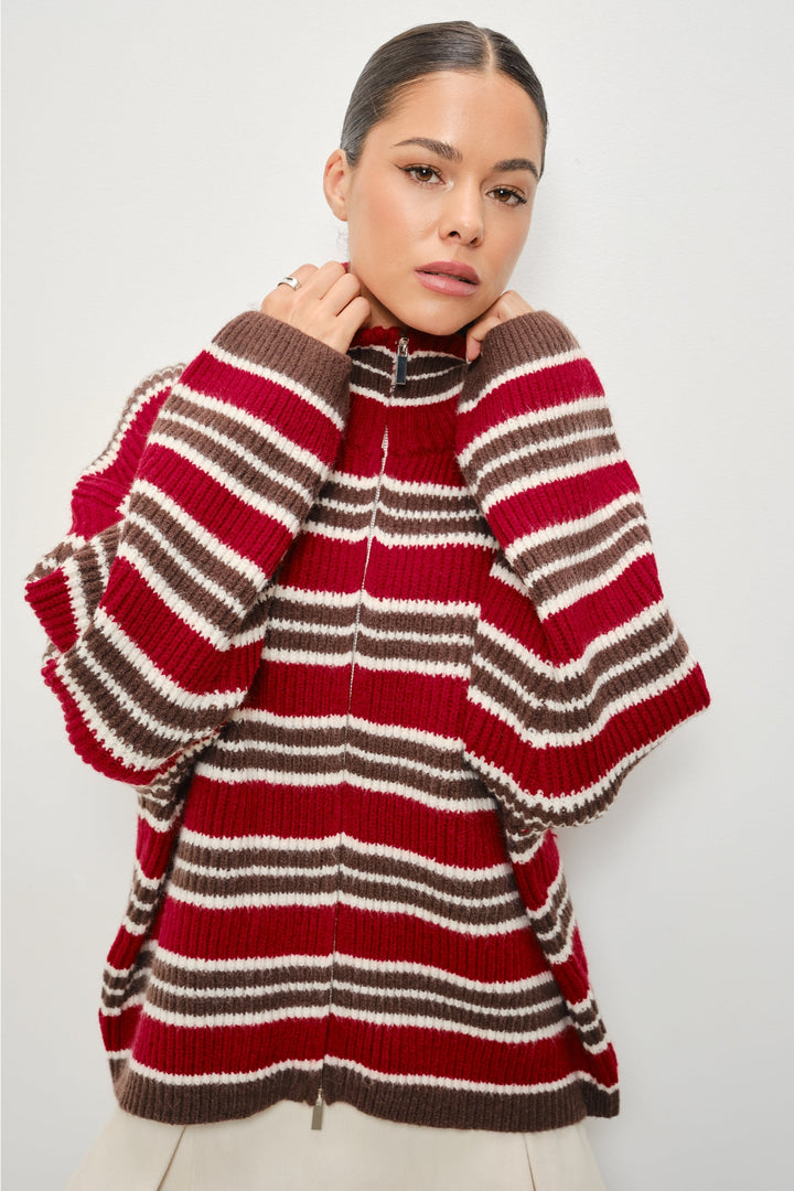 KEEN THE LABEL Selma Striped Mock Neck Zip Up Sweater-The Shop Laguna Beach