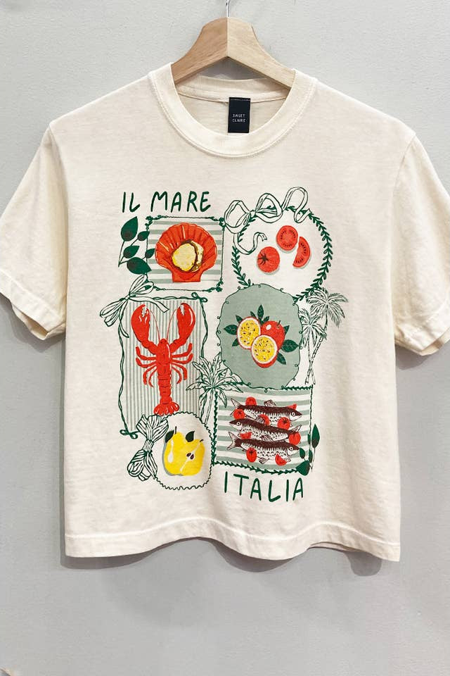 SWEET CLAIR Il Mare Italia Coquette Stamps Crop Tee-The Shop Laguna Beach