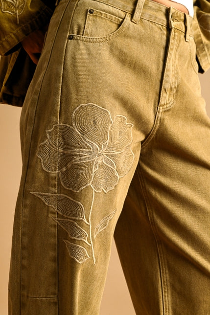 KEEN THE LABEL Rumi Floral-Embroidered Barrel Pant