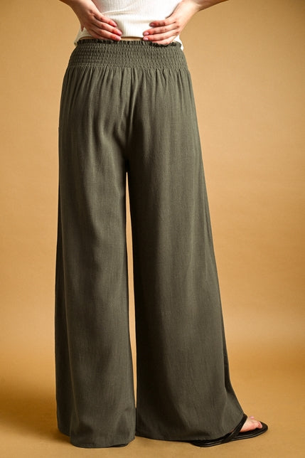 KEEN THE LABEL Allison Linen Smocked-Waist Pant