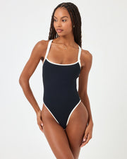 Ribbed Baewatch One Piece Swimsuit - Black-Cream-The Shop Laguna Beach