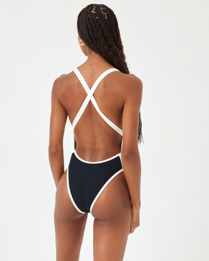 Ribbed Baewatch One Piece Swimsuit - Black-Cream-The Shop Laguna Beach