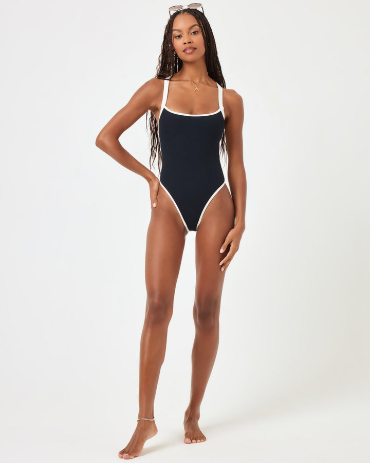 Ribbed Baewatch One Piece Swimsuit - Black-Cream-The Shop Laguna Beach