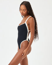 Ribbed Baewatch One Piece Swimsuit - Black-Cream-The Shop Laguna Beach