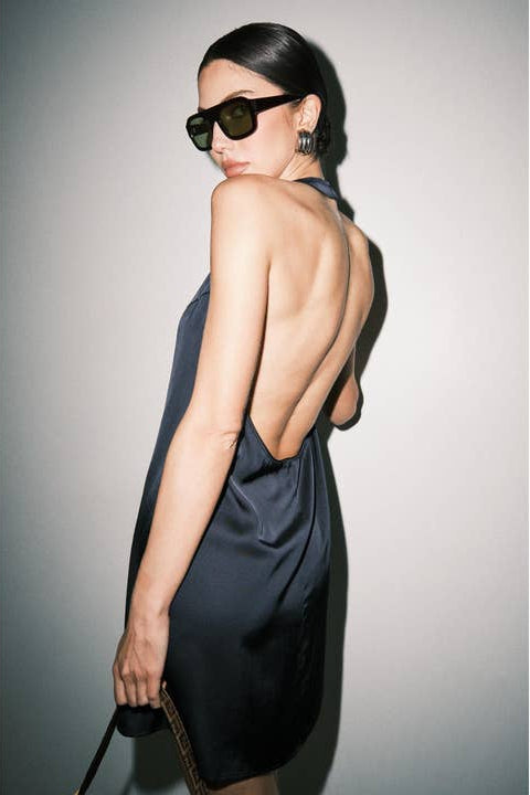 KEEN THE LABEL Delaney Satin Halter Mini Dress