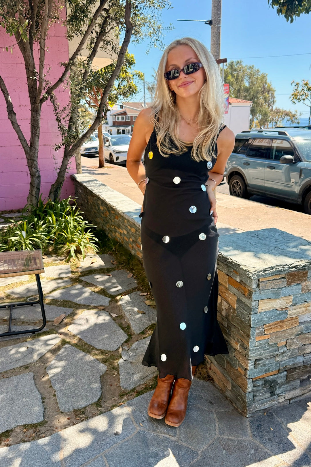 KEEN THE LABEL Paulette Semi-Sheer Sequin Bias Midi Dress-The Shop Laguna Beach